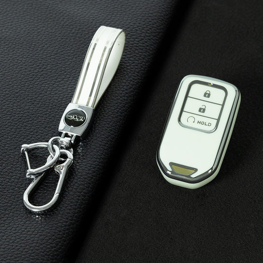 HOA3T1 White-Silver Plating Car Key Cover TPU Car Key case Cover Fit for for Honda Accord Civic Passport Pilot Odyssey Ridgeline HRV CRV Car Key Cover