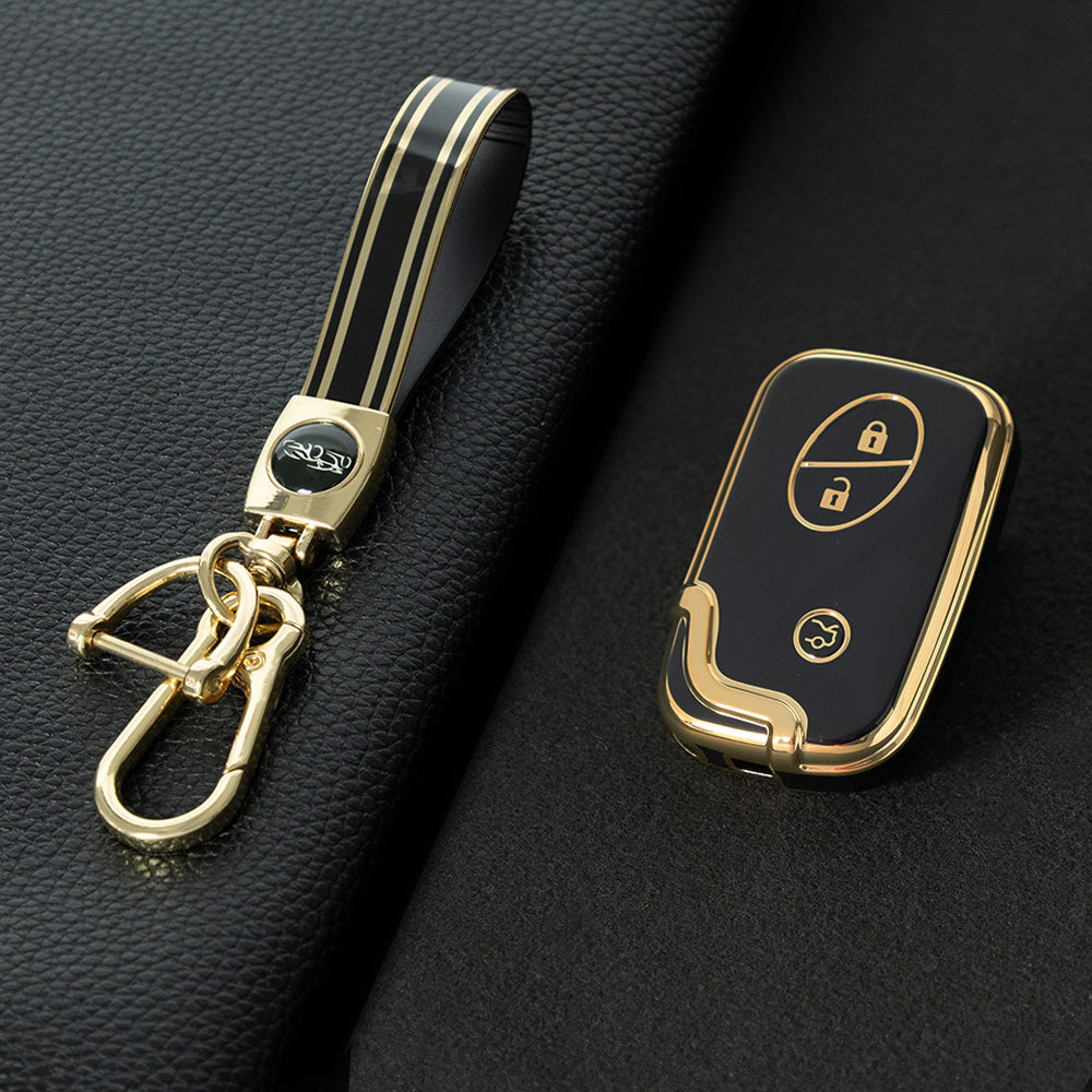 LEC1T1 Black-Gold Plating Hotsale Soft TPU Car Key Case Cover for Lexus ES/RX/GX/RX/IS200t CT200h SRT Demon 3 Buttons Smart Key Cover