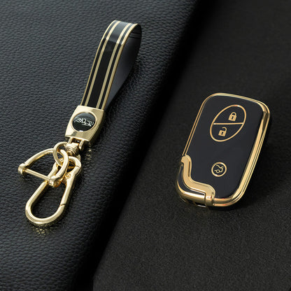 LEC1T1 Black-Gold Plating Hotsale Soft TPU Car Key Case Cover for Lexus ES/RX/GX/RX/IS200t CT200h SRT Demon 3 Buttons Smart Key Cover