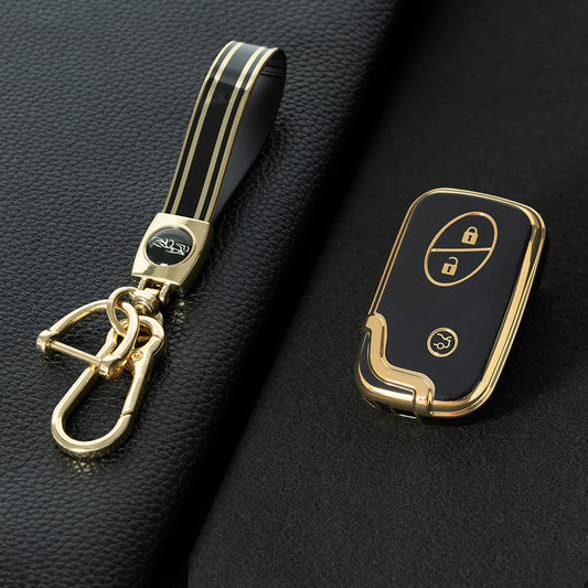 LEC1T1 Black-Gold Plating Hotsale Soft TPU Car Key Case Cover for Lexus ES/RX/GX/RX/IS200t CT200h SRT Demon 3 Buttons Smart Key Cover