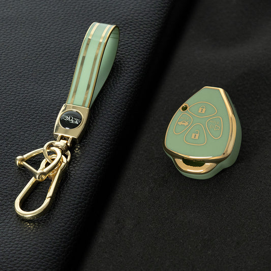 TOT4T1 Green-Gold Plating Fashion 4 Buttons TPU Car Key Case Cover Shell Fob Key Protector for T-oyota C-orolla C-amry Car Key Accessories