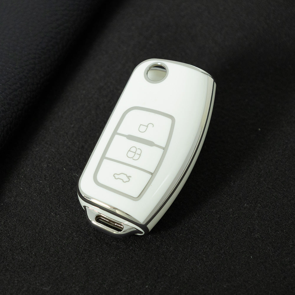 FOE1T1 White-Silver Plating Car Key Cover TPU Car Key Case Cover for Ford Fusion Mondeo Mustang F150 F250 F350 Explorer Edge 2015 2016 2017 2018 2019 Accessories