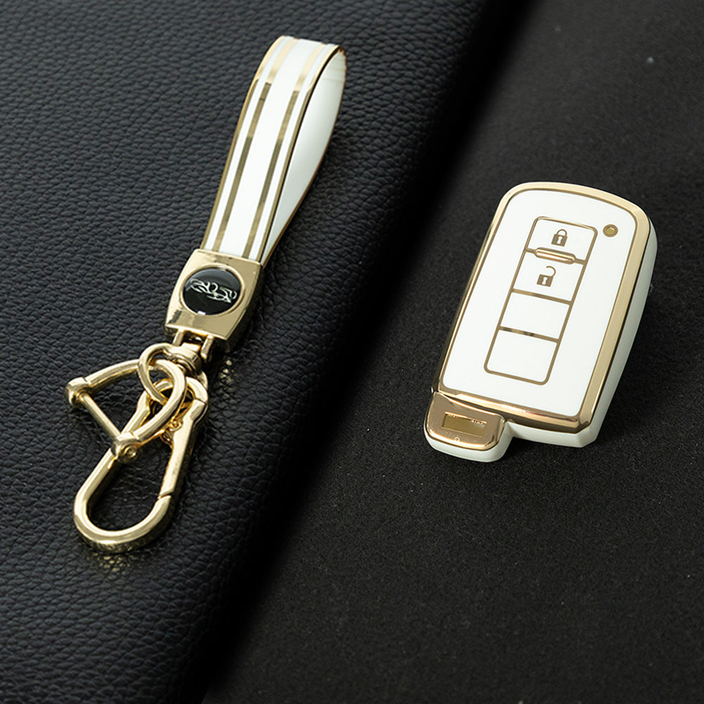 TOD2T1 White-Gold Plating TPU 2 Buttons Car Key Cover Case for Toyota Rav4 2021 Hybrid Camry 2020 Prado Corolla Sedan 2019
