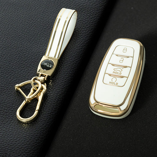 HNB1T1 White-Gold Plating Soft TPU Car Key Case Cover Shell for Hongqi BESTURN B50 B70 E-HS3 H5 H7 Saloon H9 HQ3 HS5 HS7 SHENGSHI Key Rings Keychain Bag