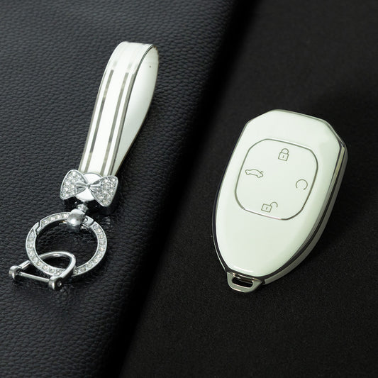 TRE1T1 White-Silver Plating Car Key Cover Silicone Protection TPU Car Remote Key Case Cover for GAC Trumpchi Aion S V Y LX GS4 GM8 GA3 GA6 SGS7 GS8 TA Key Accessories