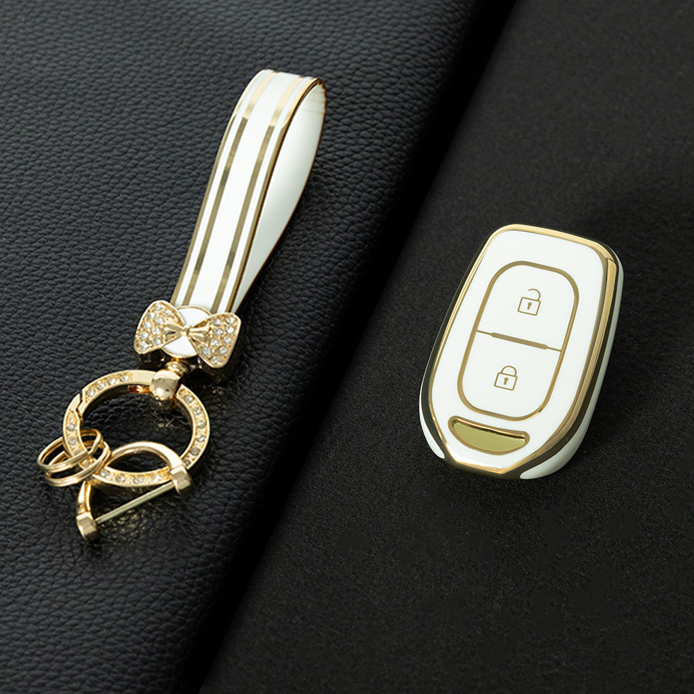 REC2T1 White-Gold Plating Car Key Cover TPU 2 Buttons Remote Key Case Cover Shell for Renault Duster Sandero Logan Clio Captur Laguna