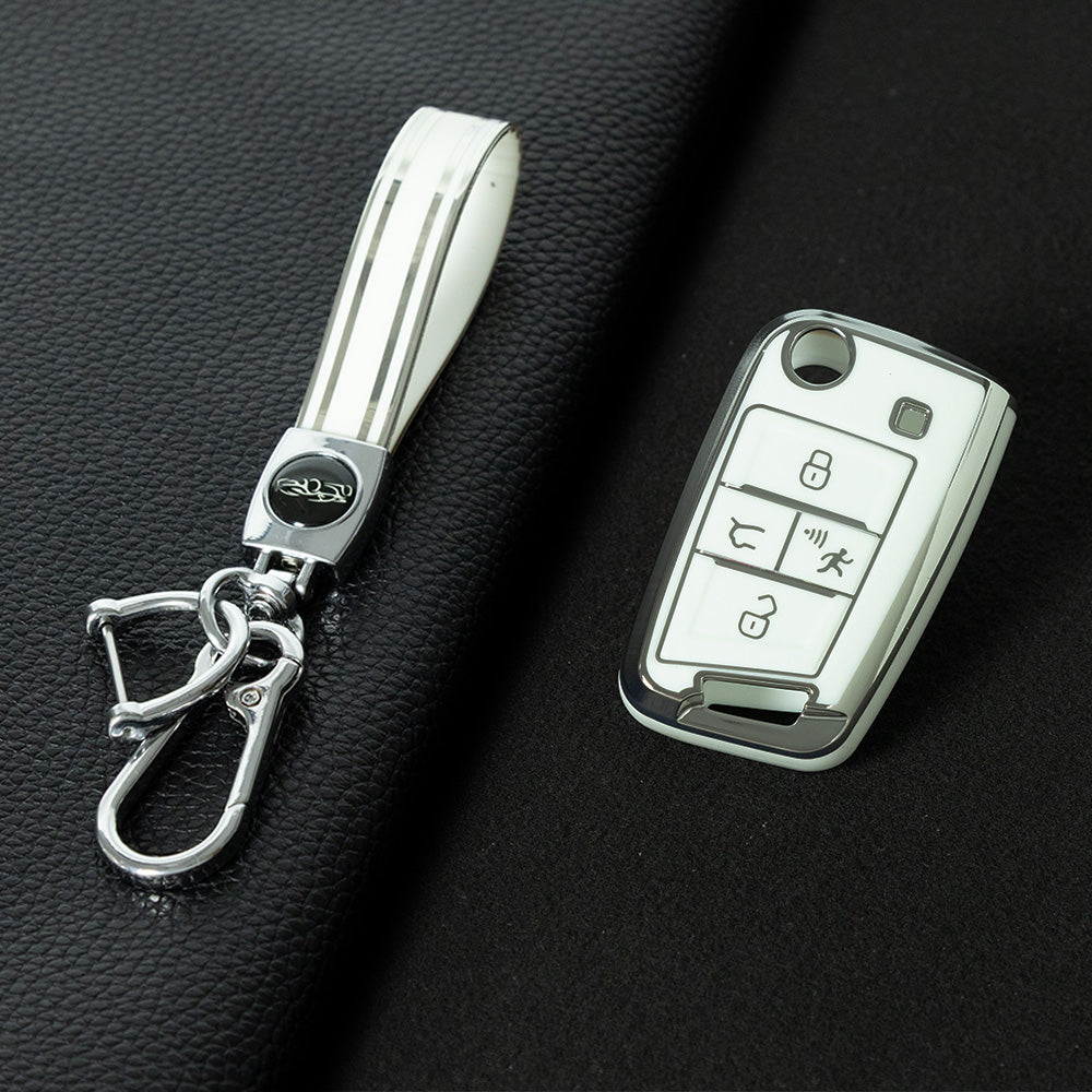 VOA2T1 White-Silver Plating Suitable for Volkswagen car key cover case Sagitar Tiguan L Bora polo Tayron Lavida Lamando Golf T-Roc TACQUA Tharu