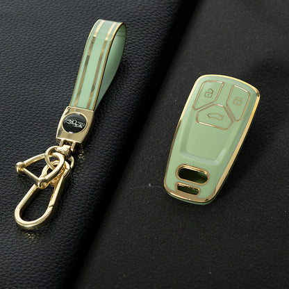 AUA1T1 Green-Gold Plating Car Key Cover For Audi A6 A5 Q7 S4 S5 A4 B9 Q7 A4L 4M 8W Q5 TT TTS RS 8S Coupe 2016 2017 2018 Accessories Fashion TPU Car Key Case Cover