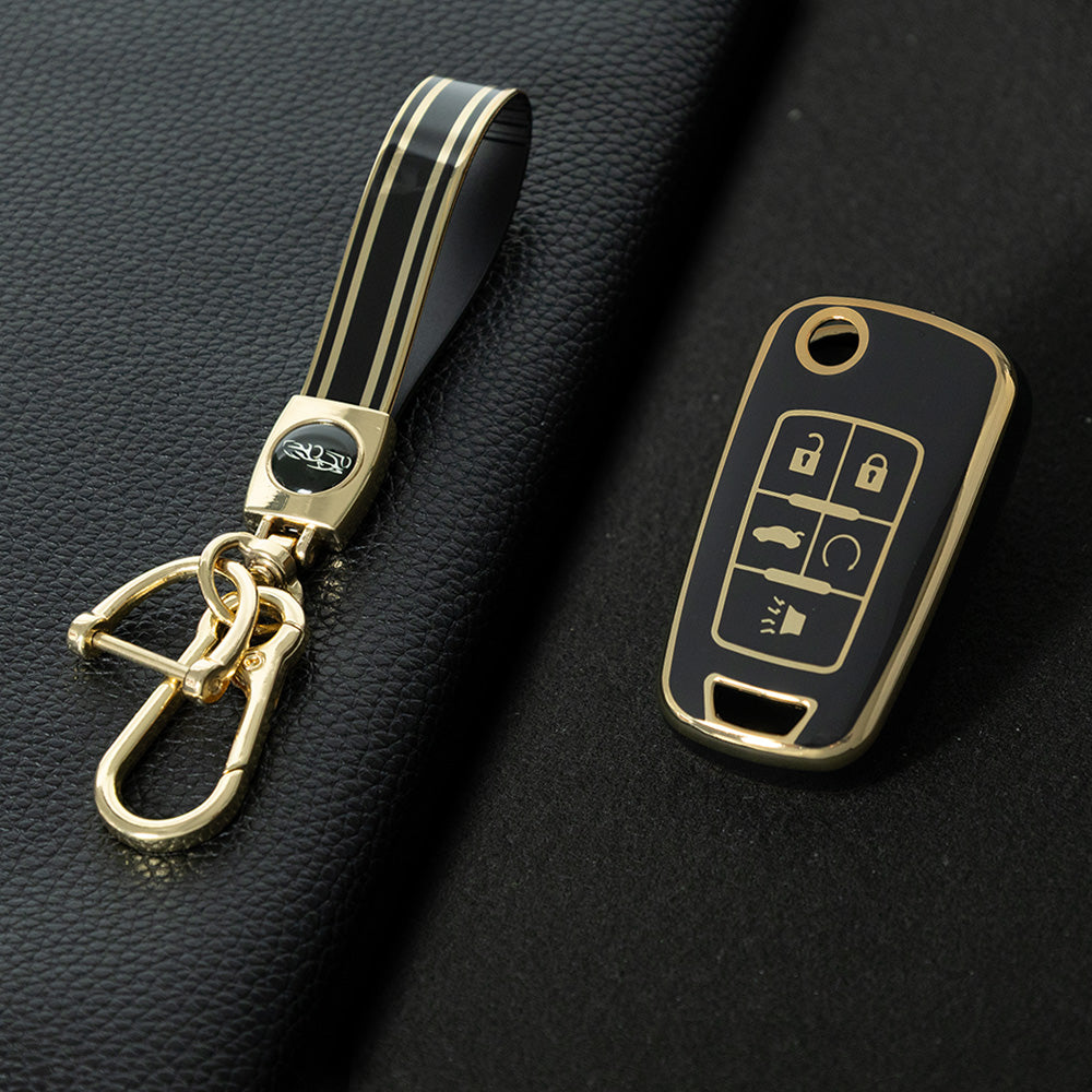 BUE5T1 Black-Gold Plating Car Flip Key Fob Case Key Cover for Chevrolet Equinox Volt Cruze Impala Camaro Garna Yakista AVEO Impala GMC Terrain Keychain