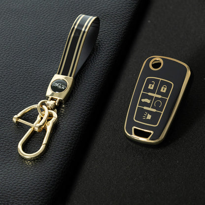 BUE5T1 Black-Gold Plating Car Flip Key Fob Case Key Cover for Chevrolet Equinox Volt Cruze Impala Camaro Garna Yakista AVEO Impala GMC Terrain Keychain