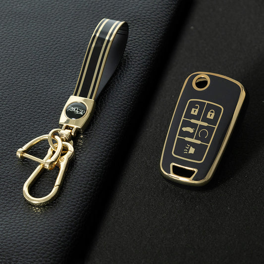 BUE5T1 Black-Gold Plating Car Flip Key Fob Case Key Cover for Chevrolet Equinox Volt Cruze Impala Camaro Garna Yakista AVEO Impala GMC Terrain Keychain