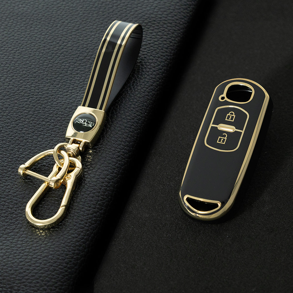 MAB2T1 Black-Gold Plating TPU Car Key Case Fashion Key Fob Cover Protector for Mazda 2 3 5 6 BL BM GJ Atenza/Axela/Demio CX-3 CX3 CX-5 CX5 CX7 CX-9 CX8