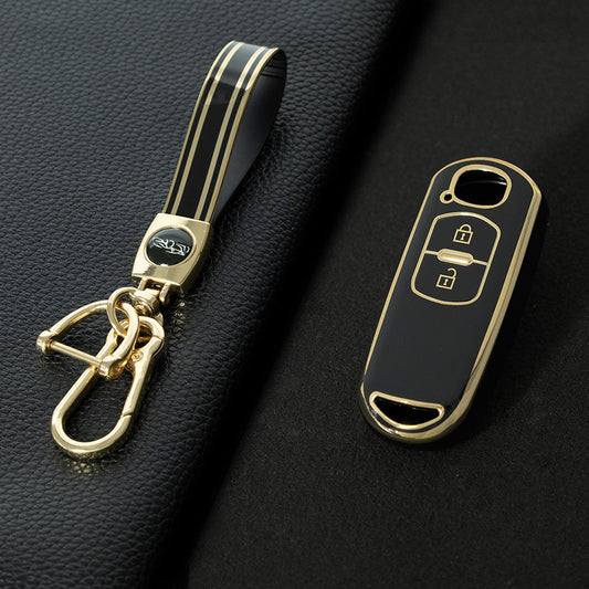 MAB2T1 Black-Gold Plating TPU Car Key Case Fashion Key Fob Cover Protector for Mazda 2 3 5 6 BL BM GJ Atenza/Axela/Demio CX-3 CX3 CX-5 CX5 CX7 CX-9 CX8