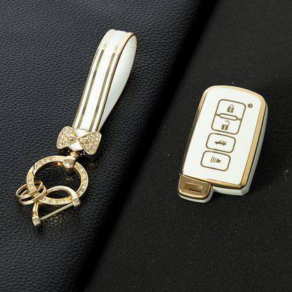 TOD4T1 White-Gold Plating For Toyota Camry TPU Car Key Case Cover Bag Shell Fob Protector 4 Button