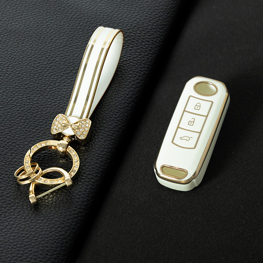 TRC1T1 White-Gold Plating Key TPU Premium Soft Car Key Case Cover Shell for Trumpchi Gs4 Gs5 Gs3 Gs8 Ga4 Ga6 GE3 Key Rings