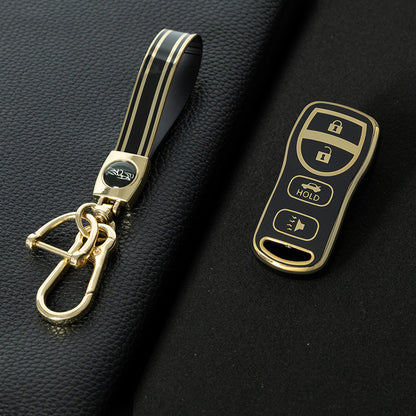 NIJ2T1 Black-Gold Plating TPU Car Key Cover for Nissan 350Z Maxima Sentra Armada Titan Kicks Murano