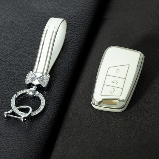 VOD1T1 White-Silver Plating Car Key Cover For VW Polo Lavda Jetta Beetle Passat B5 B6 B7 Bora Santana Tiguan Car Key Cover