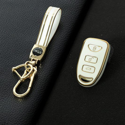 HYJ2T1 White-Gold Plating New TPU Car Key Case Cover Shell for Hyundai Kia Tucson Sonata Santa FE Carens
