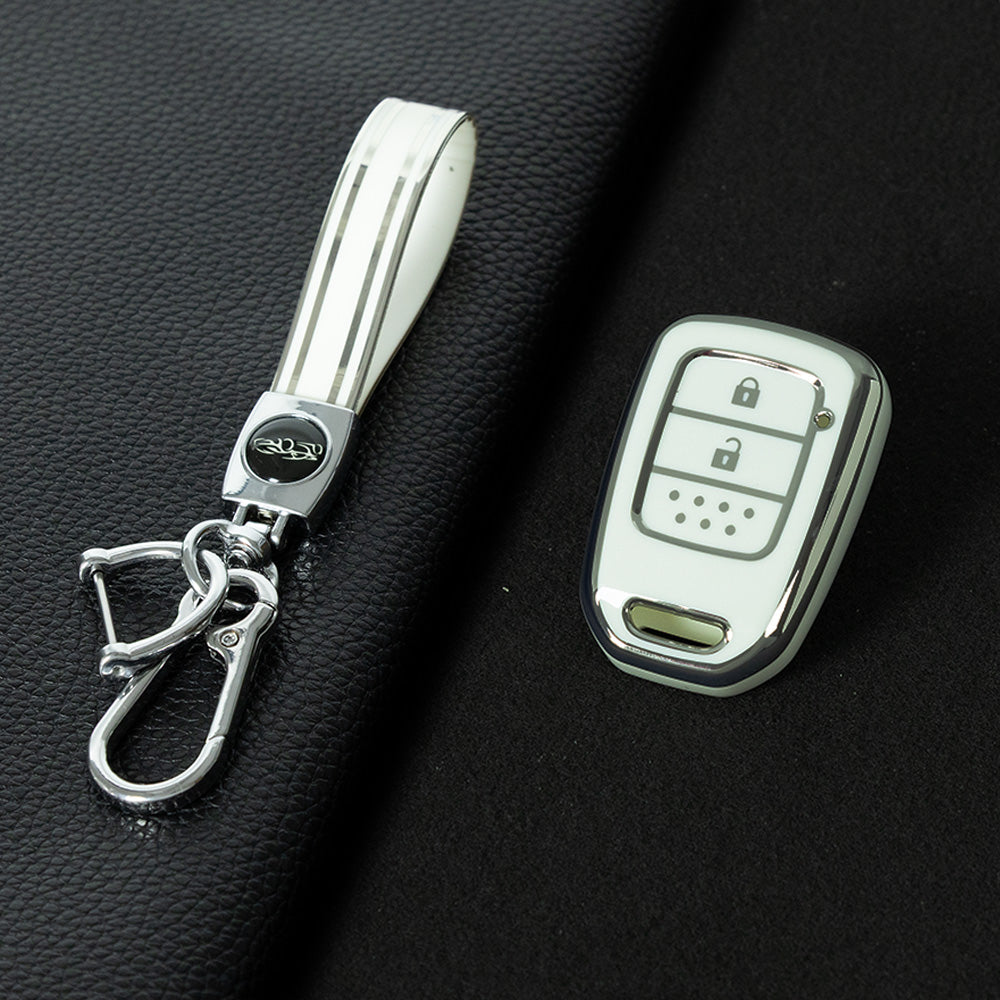 HOM1T1 White-Silver Plating 4 Button TPU Car Key Case Cover for Honda Accord 2016 2017 Civic 2016 2017 2018 2019