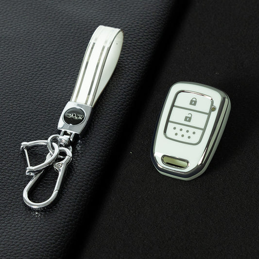 HOM1T1 White-Silver Plating 4 Button TPU Car Key Case Cover for Honda Accord 2016 2017 Civic 2016 2017 2018 2019