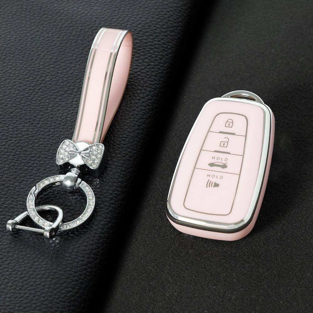 TOB4T1 Pink-Silver Plating Car Key Cover For Toyota Prius Camry Corolla C-HR CHR RAV4 Prado Izoa Levin Avalon 2018 2019 2020 Car Key Case Shell Cover Protector