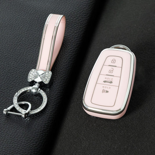 TOB4T1 Pink-Silver Plating Car Key Cover For Toyota Prius Camry Corolla C-HR CHR RAV4 Prado Izoa Levin Avalon 2018 2019 2020 Car Key Case Shell Cover Protector