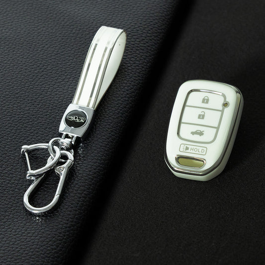 HOM3T1 White-Silver Plating Car Key Cover For Honda Smart Car Key Fob Cover Holder for Accord Civic Passport Pilot Odyssey Ridline HRV CRV-Key Accessories