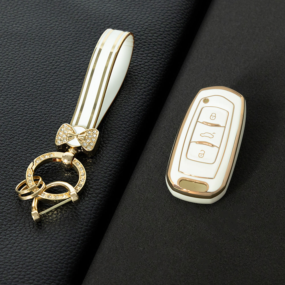 GEA1T1 White-Gold Plating Car Key Cover For Geely Auto GL New Emgrand GS Car Key Pack S1 Boyue X3 Yuanjing X6 Borui Binrui Buckle Shell keychain