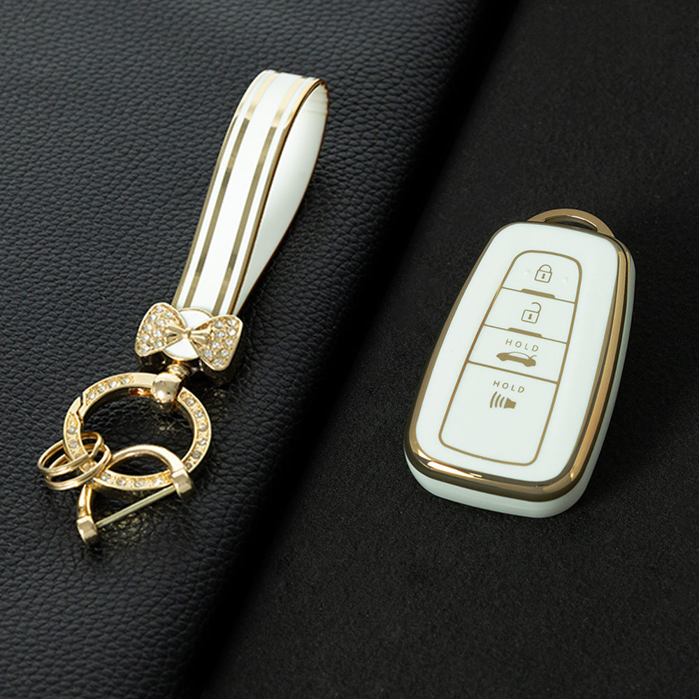 TOB4T1 White-Gold Plating Car Key Cover For Toyota Prius Camry Corolla C-HR CHR RAV4 Prado Izoa Levin Avalon 2018 2019 2020 Car Key Case Shell Cover Protector