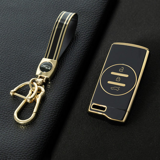 CRD1T1 Black-Gold Plating Car Key Cover TPU Car Key Case Cover for Chery Tiggo 7 Pro 8 Pro Exeed Tiggo 2 3x Arrizo 5 Pro Gx 5x EQ7 Keyless Protector Shell Accessories