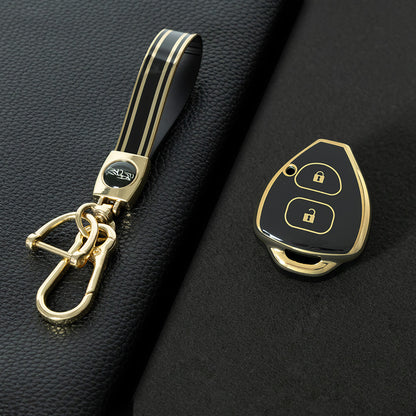 TOT2T1 Black-Gold Plating Car Key Cover 2 Buttons Key Case Shell Cover for TOYOTA Corolla Hilux Vitz Rav4 Aqua Camry Tpu Car Key Case