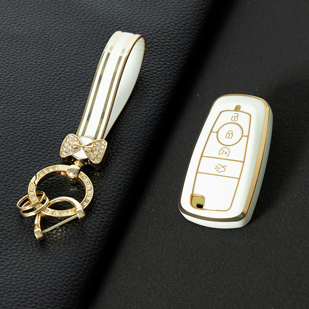 FOB3T1 White-Gold Plating Suitable for Mondeo Keycases, Ruiji Car Keychains, High-end Taurus Ruijie Fox Car Key Remote Control keychain