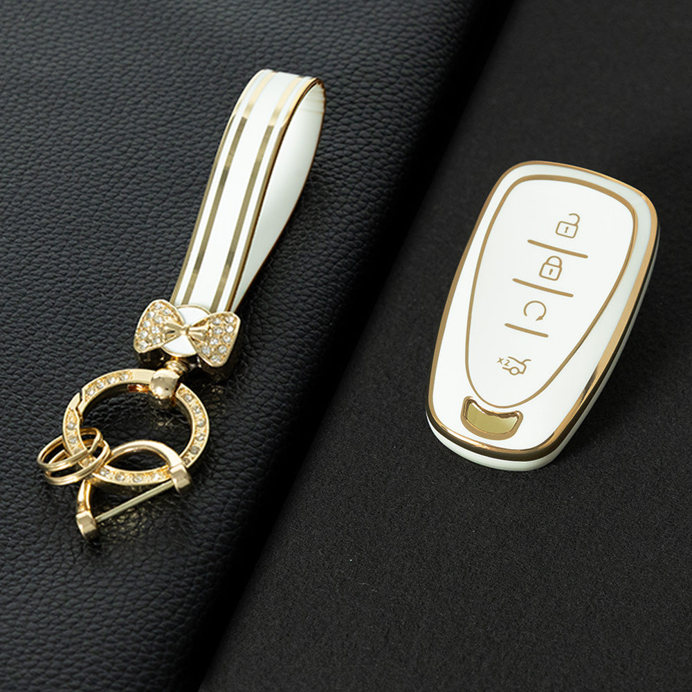 CEA4T1 White-Gold Plating TPU Car Key Case Cover For CHEVROLET Cruze Spark Camaro Volt Bolt Trax Malibu Captiva Equinox Trax Tracker AVEO Lova