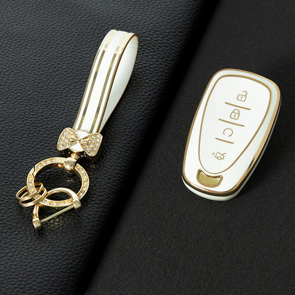 CEA4T1 White-Gold Plating TPU Car Key Case Cover For CHEVROLET Cruze Spark Camaro Volt Bolt Trax Malibu Captiva Equinox Trax Tracker AVEO Lova