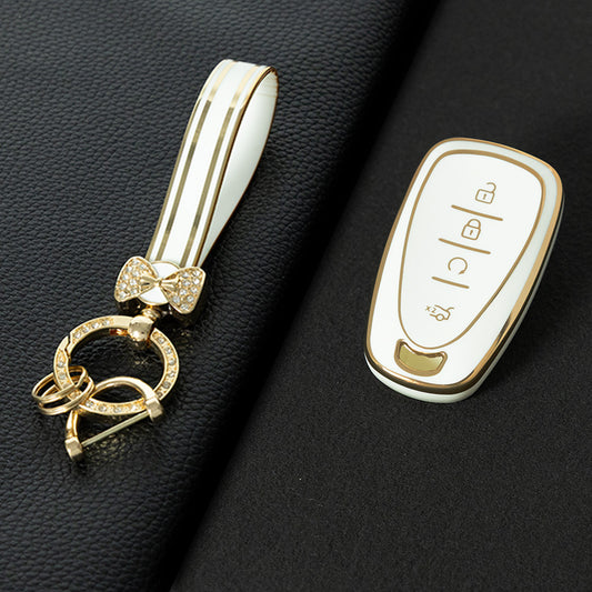 CEA4T1 White-Gold Plating TPU Car Key Case Cover For CHEVROLET Cruze Spark Camaro Volt Bolt Trax Malibu Captiva Equinox Trax Tracker AVEO Lova