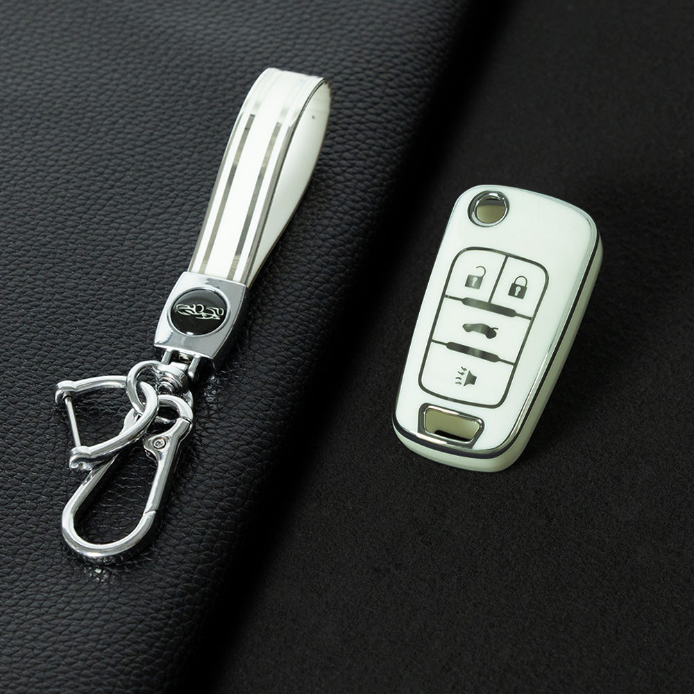 BUE2T1 White-Silver Plating TPU Protective Car Key Fob Cover Shell Buick Chevrolet Cruze Vauxhall Mokka Encore Blazer Model Suitable Key Accessories