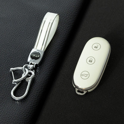 LIB1T1 White-Silver Plating Car Key Cover TPU Material Remote Car Key Case Cover Auto Key Shell Fob Protector Lossless Signal Fit for Lixiang L9 L7 L8 L6