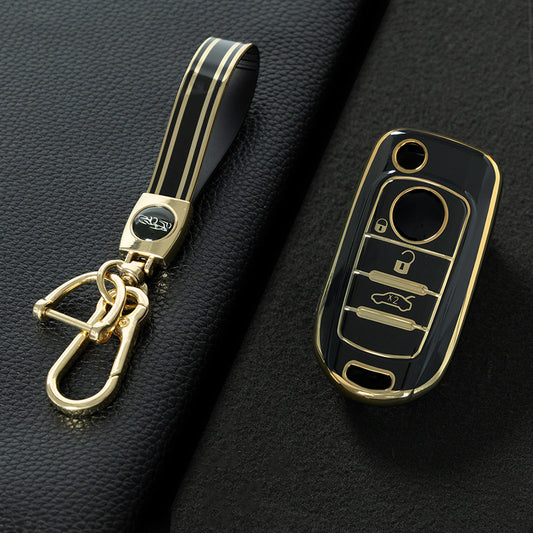 FIB1T1 Black-Gold Plating TPU Car Folding Key Case Cover Shell Holder Fob Protector for FIAT Tipo Toro Nuovo Freedom 500X Doblo Argo Grazie Accessories