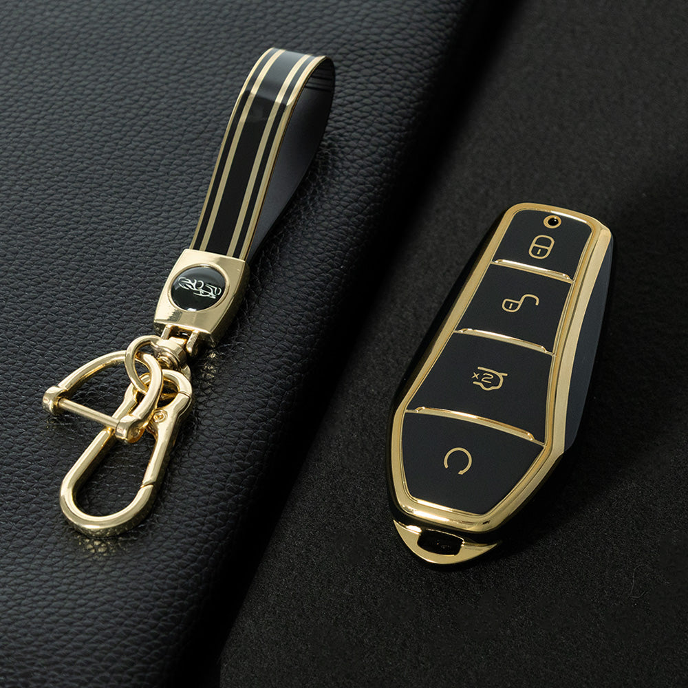 BYD1T1 Black-Gold Plating Car Key Cover For BYD E2/E3/Song PRO/Yuan Plus/Dolphin Remote Key FOB Cover Accessories