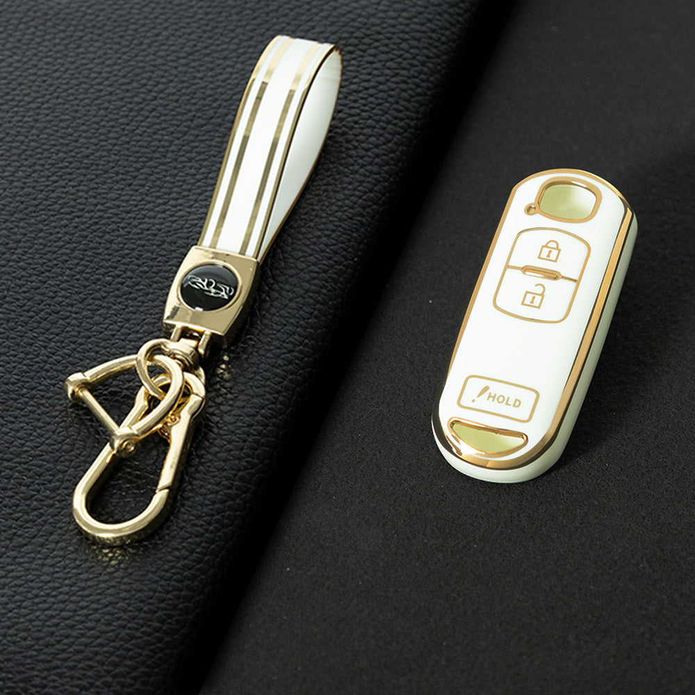 MAB4T1 White-Gold Plating TPU Car Key Cover Quality Smart Key Fob Cover for Mazda 3 5 6 CX-5 CX-7 CX-9 MX-5 RX-8Atenza Demio Miata