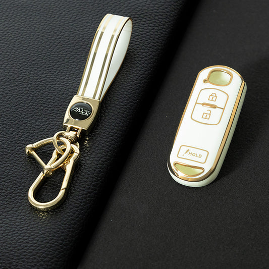 MAB4T1 White-Gold Plating TPU Car Key Cover Quality Smart Key Fob Cover for Mazda 3 5 6 CX-5 CX-7 CX-9 MX-5 RX-8Atenza Demio Miata