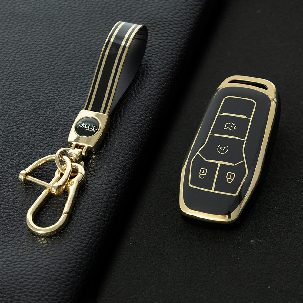 FOC1T1 Black-Gold Plating Tpu Car Key Case for Ford Mustang lincoln MKZ MKC MKX EXPLORER Taurus