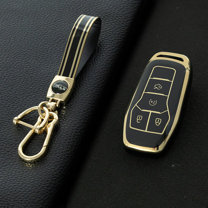 FOC1T1 Black-Gold Plating Tpu Car Key Case for Ford Mustang lincoln MKZ MKC MKX EXPLORER Taurus