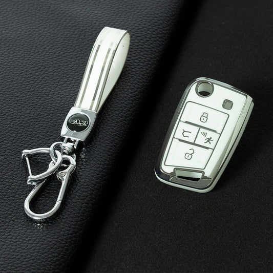 VOA2T1 White-Silver Plating Car Key Cover For Volkswagen Sagitar Tiguan L Bora polo Tayron Lavida Lamando Golf T-Roc TACQUA Tharu 4 buttons