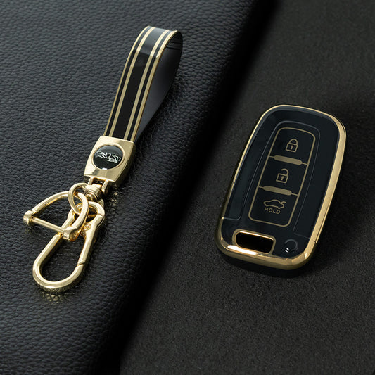 HYC1T1 Black-Gold Plating Car Key Cover Soft TPU Car Key Case Cover for Hyundai IX35 Sonata 8 for Kia Forte Rio 3 K2 K3 K5 Sportage Car Key Protector Shell Accessories