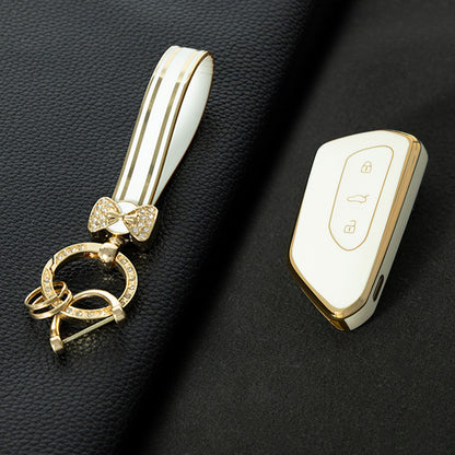 VOC1T1 White-Gold Plating Car Key Cover For Volkswagen  Golf 8 MK8 ID3 ID4 Cupra Skoda Octavia A8 SEAT Leon MK4 Formentor Tarraco