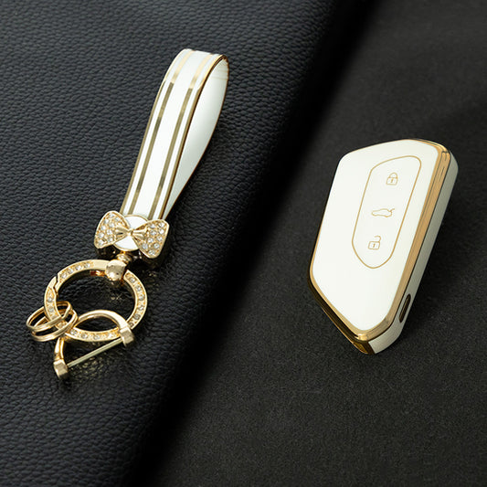 VOC1T1 White-Gold Plating Car Key Cover For Volkswagen  Golf 8 MK8 ID3 ID4 Cupra Skoda Octavia A8 SEAT Leon MK4 Formentor Tarraco