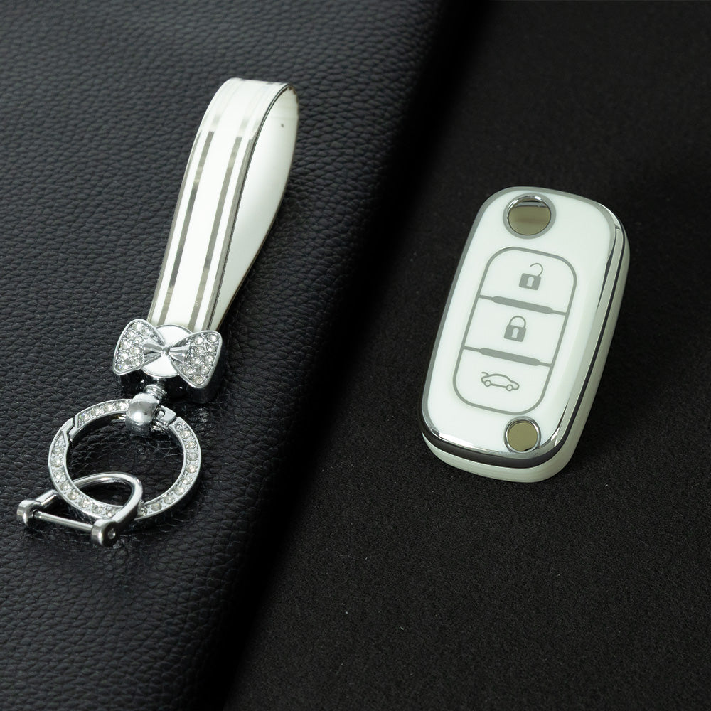 REI1T1 White-Silver Plating Soft TPU Key Case Cover for Renault Fluence Clio Megane for Mercedes for LADA Vesta Granta XRay Kalina Priora Sedan Sport