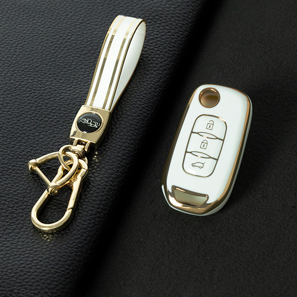 REB1T1 White-Gold Plating Car Key Cover For Renault 3-Button Flip Fob Key Shell Case Remote Cover for Clio Twingo Megane Scenic Laguna Espace Kangoo Safrane Cars