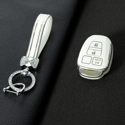 TOP1T1 White-Silver Plating TPU Car Key Cover Case for Toyota Corolla Camry Prado Highlander Auto Key case for Toyota 3 Buttons Key